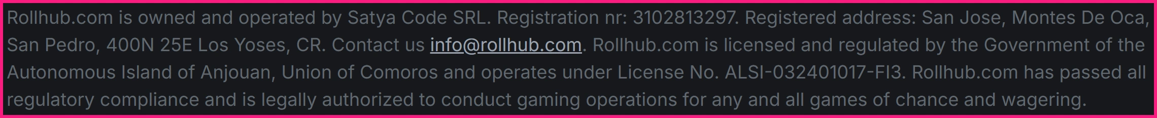 Rollhub Casino Security and Licence Information